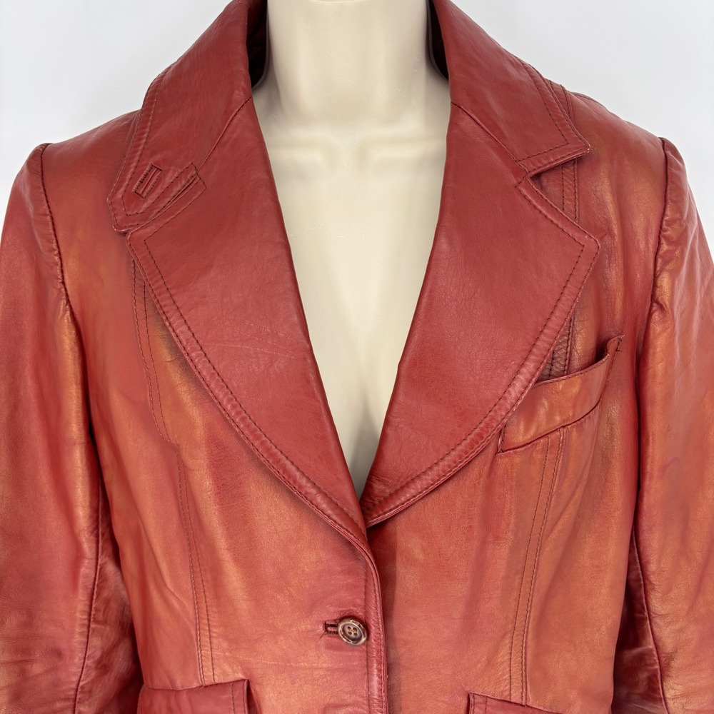 Wilsons House of Suede and Leather Vintage Metallic Orange Leather Blazer 8